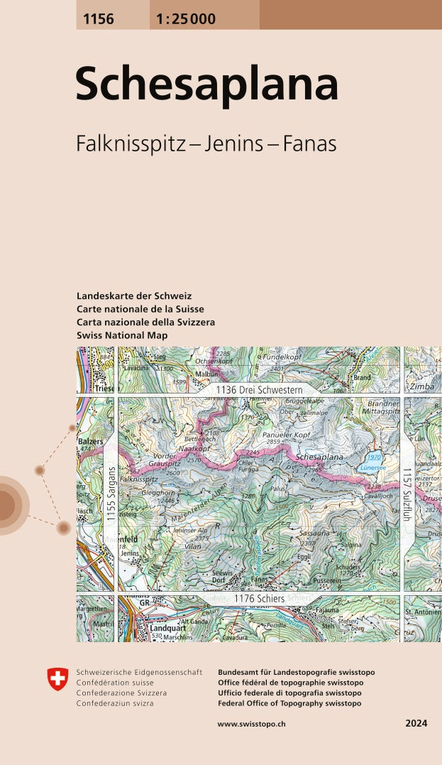 Carte topographique n° 1156 - Schesaplana (Suisse) | Swisstopo - 1/25 000