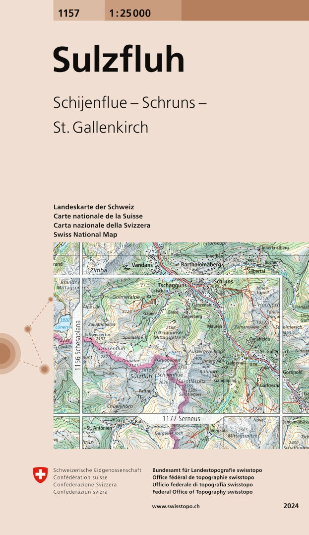 Carte topographique n° 1157 - Sulzfluh (Suisse) | Swisstopo - 1/25 000