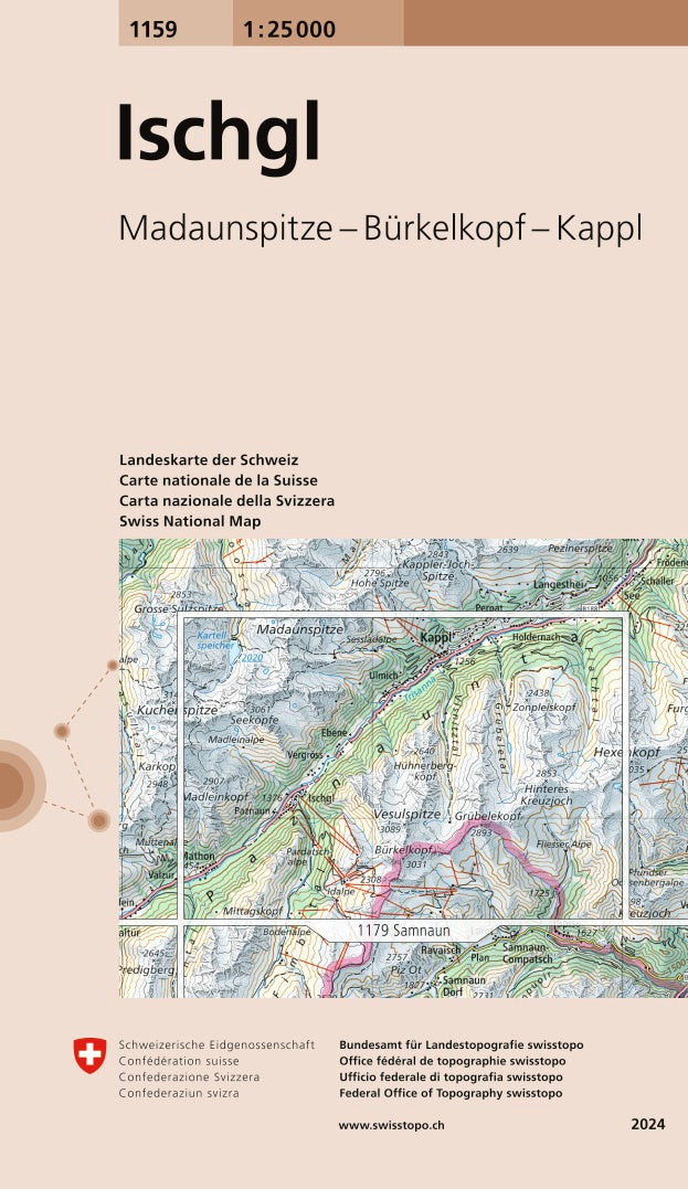 Carte topographique n° 1159 - Ischgl (Suisse) | Swisstopo - 1/25 000