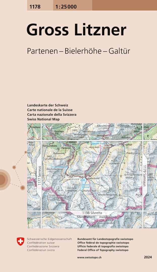 Carte topographique n° 1178 - Gross Litzner (Suisse) | Swisstopo - 1/25 000