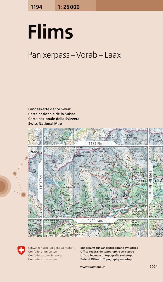 Carte topographique n° 1194 - Flims (Suisse) | Swisstopo - 1/25 000