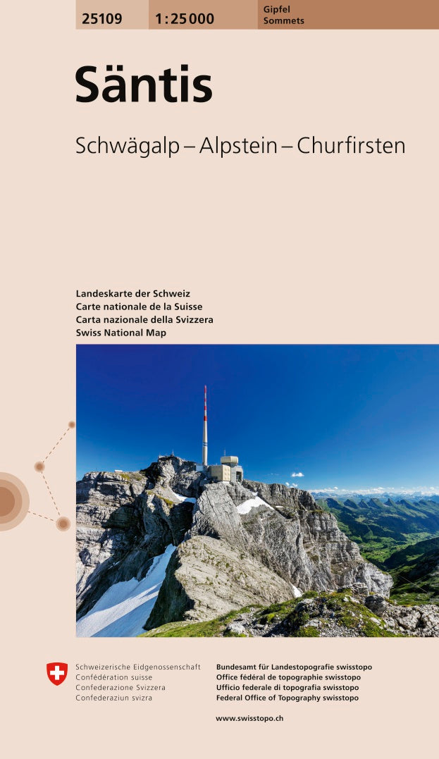 Carte de randonnée spéciale sommet n° 25109 - Säntis : Schwägalp, Alpstein, Churfirsten (Suisse) | Swisstopo - 1/25 000