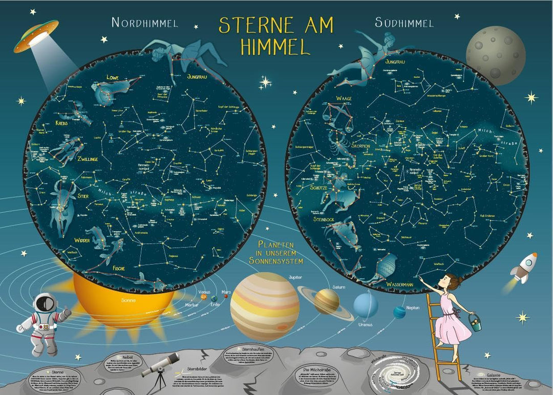 Carte murale pour enfants (en anglais) - Stars in the Sky (130 x 96 cm) | Huber