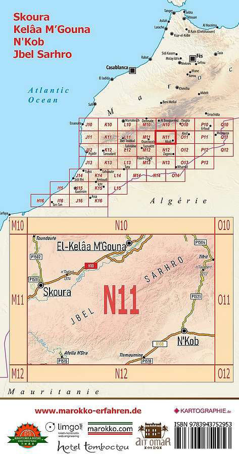 Carte touristique N11 - Skoura, Kelâa M’Gouna, N’Kob, Jbel Sarhro + Route des Kasbahs II (Maroc) | Huber
