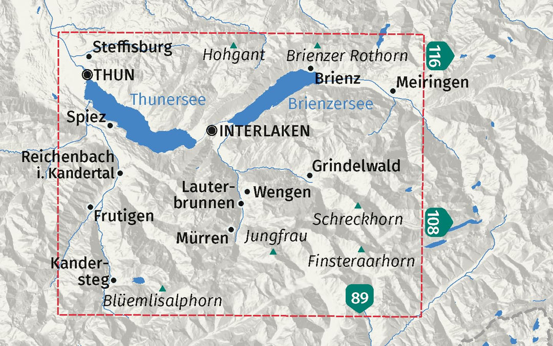Carte de randonnée n° 84 - Jungfrau Region, Thunersee Brienzersee (Suisse) | Kompass
