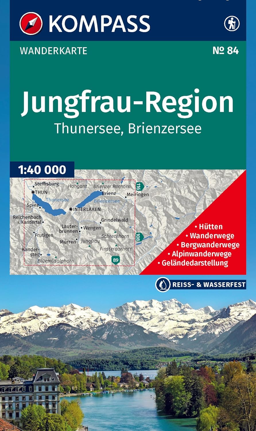 Carte de randonnée n° 84 - Jungfrau Region, Thunersee Brienzersee (Suisse) | Kompass