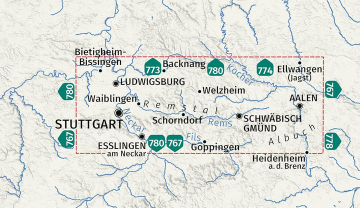 Carte de randonnée n° 785 - Remstal, Stutgart, avec Remstalweg (Allemagne) | Kompass