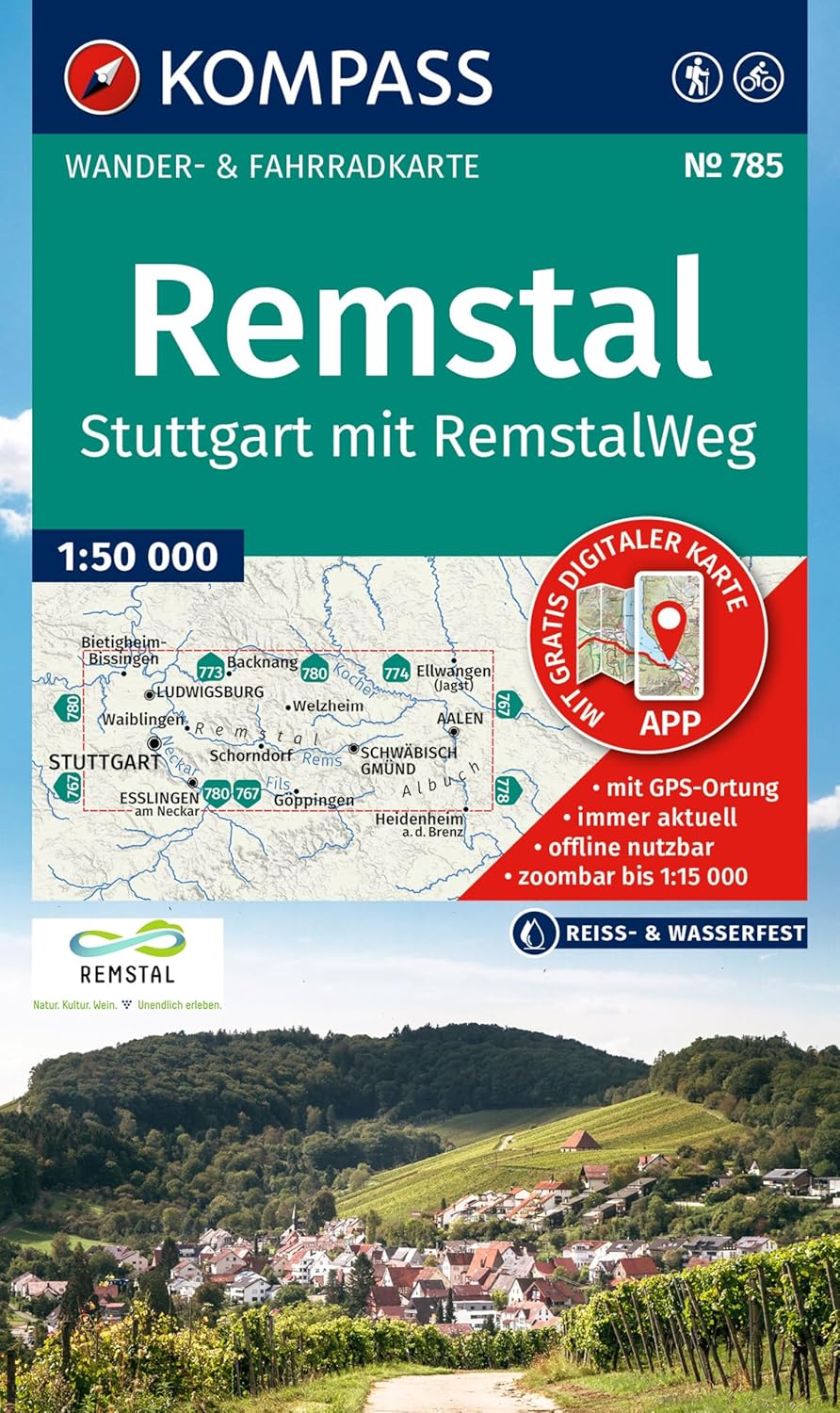 Carte de randonnée n° 785 - Remstal, Stutgart, avec Remstalweg (Allemagne) | Kompass