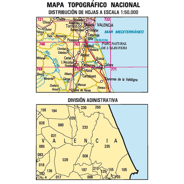Carte topographique de l'Espagne n° 0747 - Sueca | CNIG - 1/50 000