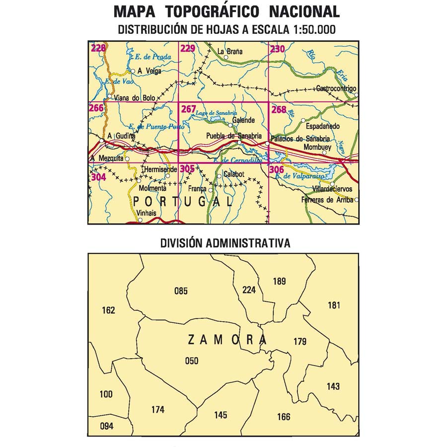 Carte topographique de l'Espagne n° 0267 - Puebla de Sanabria | CNIG - 1/50 000