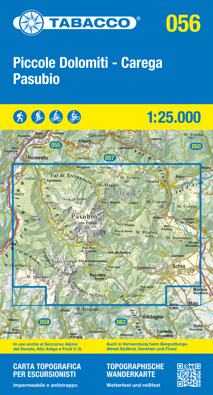 Carte de randonnée n° 56 - Piccole Dolomiti, Pasubio, Carega (Italie) | Tabacco