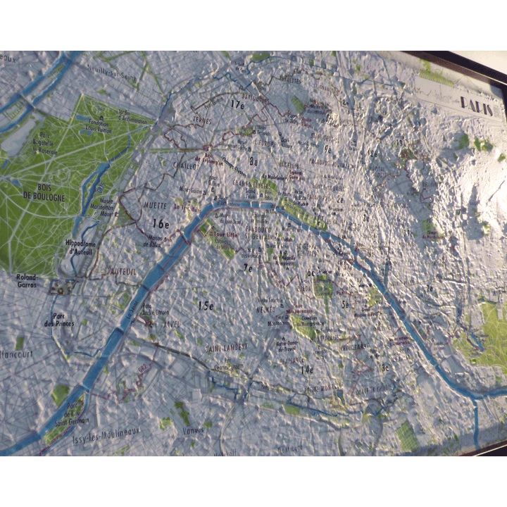 Plan mural en relief - Paris - 61 cm x 41 cm | 3D Map