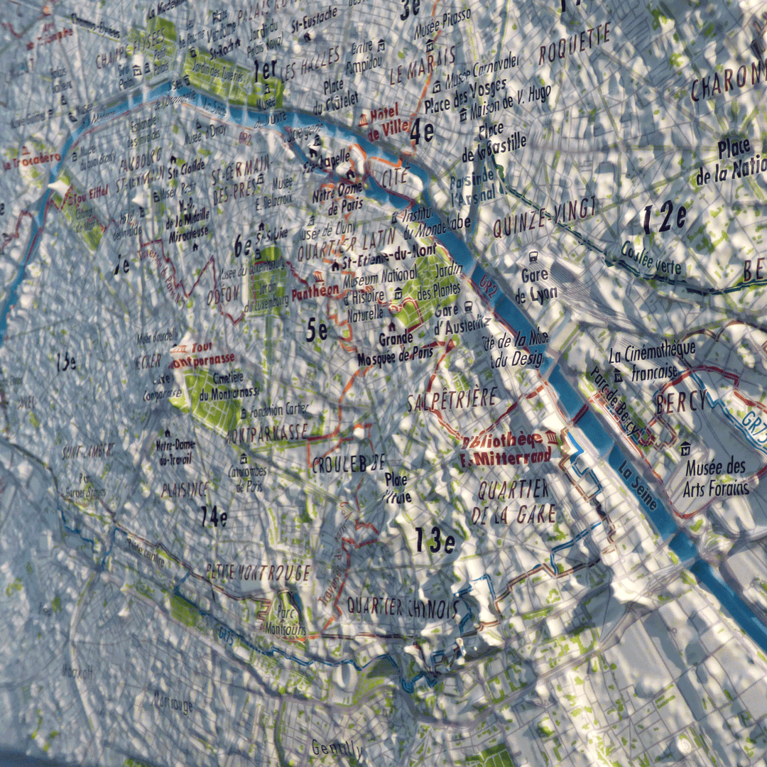Plan mural en relief - Paris - 61 cm x 41 cm | 3D Map