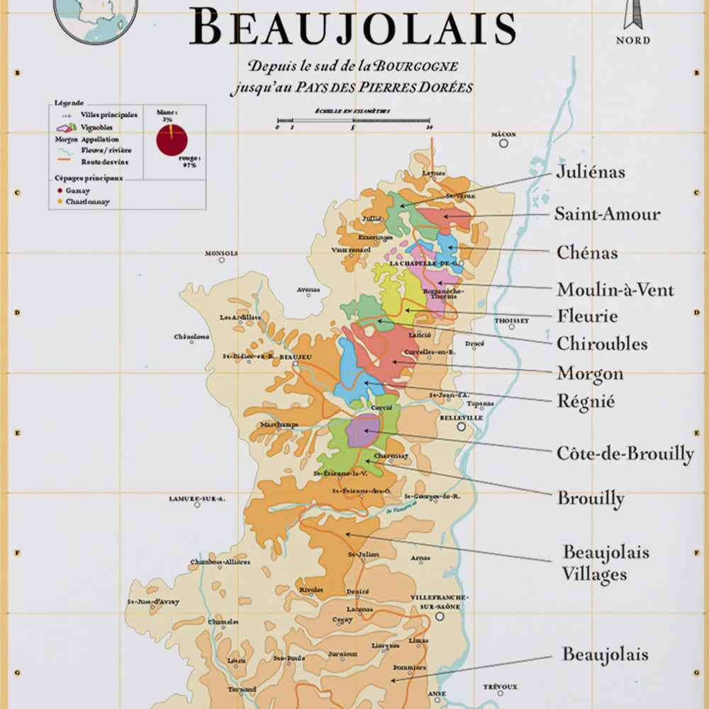 Affiche - Carte des crus du Beaujolais - 50 x 70 cm carte murale petit tube La carte des vins 