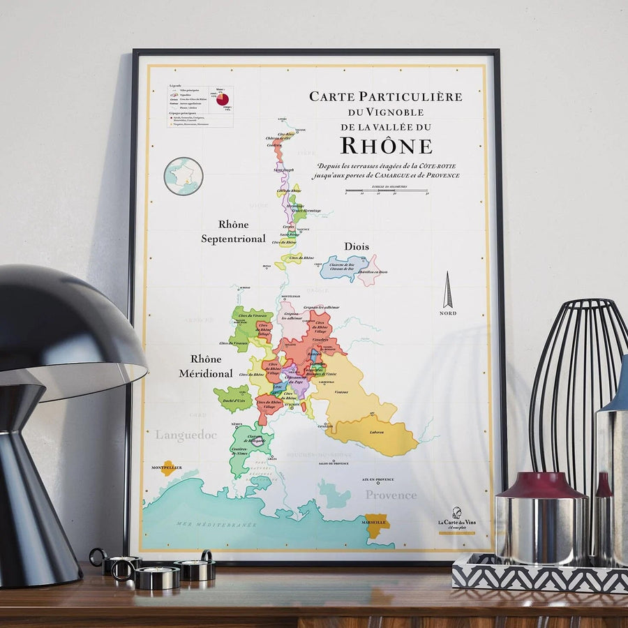Affiche - Carte des vins de la vallée du Rhône - 50 x 70 cm carte murale petit tube La carte des vins 