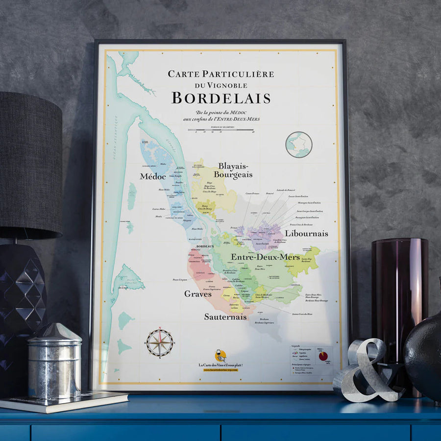 Affiche - Carte du vignoble bordelais - 50 x 70 cm carte murale petit tube La carte des vins 