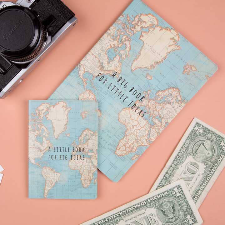 Cahier format A5 style vintage - Design "Autour du Monde" | Sass & Belle guide pratique Sass & Belle 