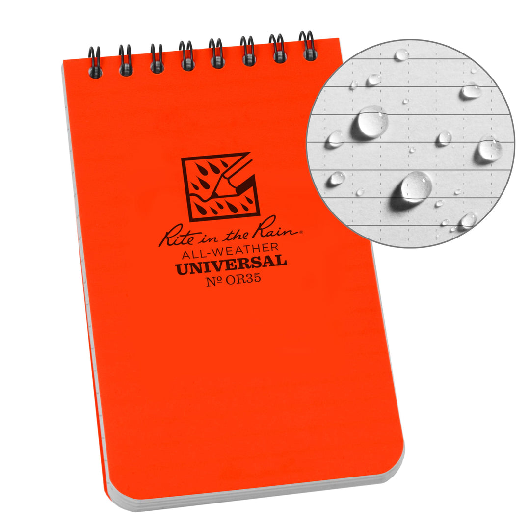 Carnet de voyage waterproof Rite in the Rain – Spirale supérieure | Rite in the Rain accessoire de voyage Rite in the Rain Orange 3x5" / 8x13 xm 