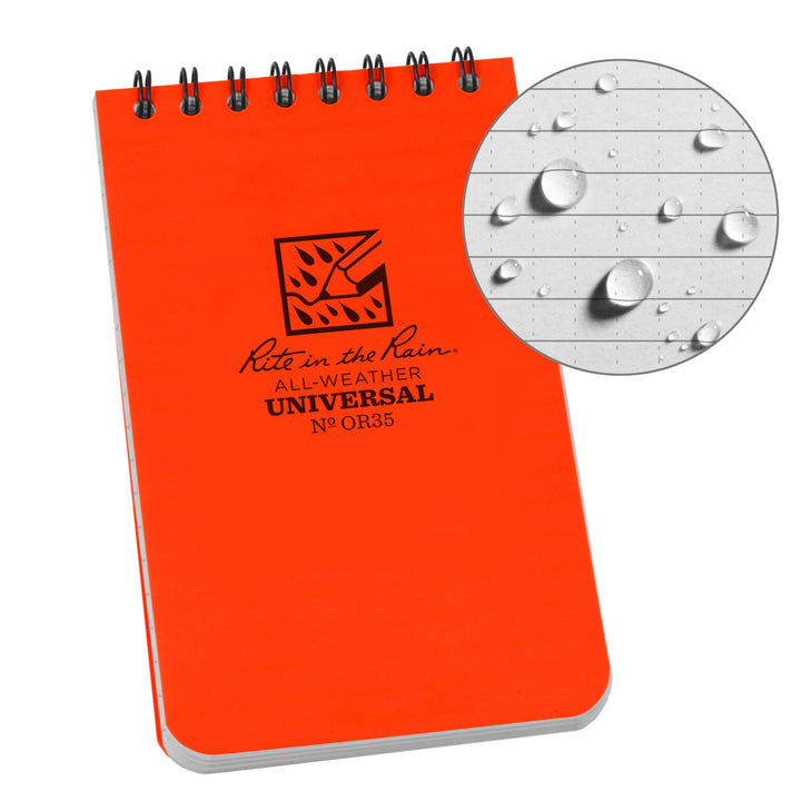Carnet de voyage waterproof Rite in the Rain – Spirale supérieure | Rite in the Rain accessoire de voyage Rite in the Rain Orange 3x5" / 8x13 xm 