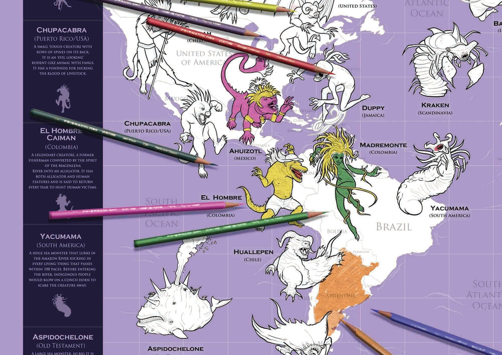 Carte à colorier pour enfants (en anglais) - Monstres Mythiques du Monde (84 x 60 cm) | Maps international carte murale petit tube Maps International 