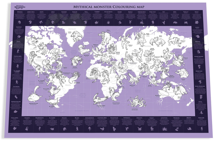Carte à colorier pour enfants (en anglais) - Monstres Mythiques du Monde (84 x 60 cm) | Maps international carte murale petit tube Maps International 