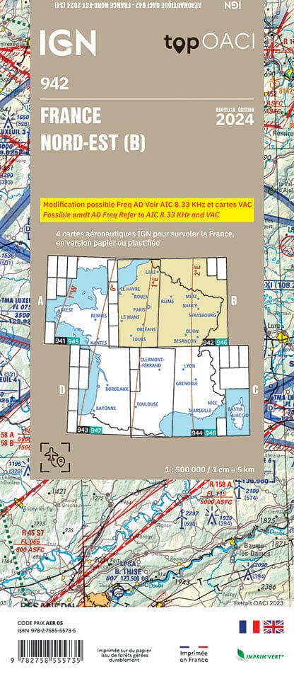 Carte aéronautique OACI 942 - France Nord-est 2024 | IGN carte pliée IGN 