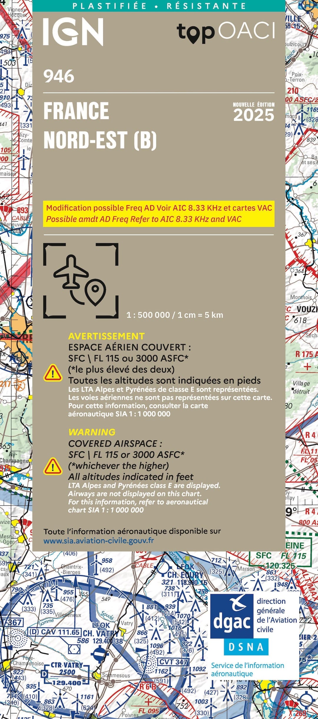 Carte aéronautique plastifiée OACI 946 - France Nord-est 2025 | IGN carte pliée IGN 