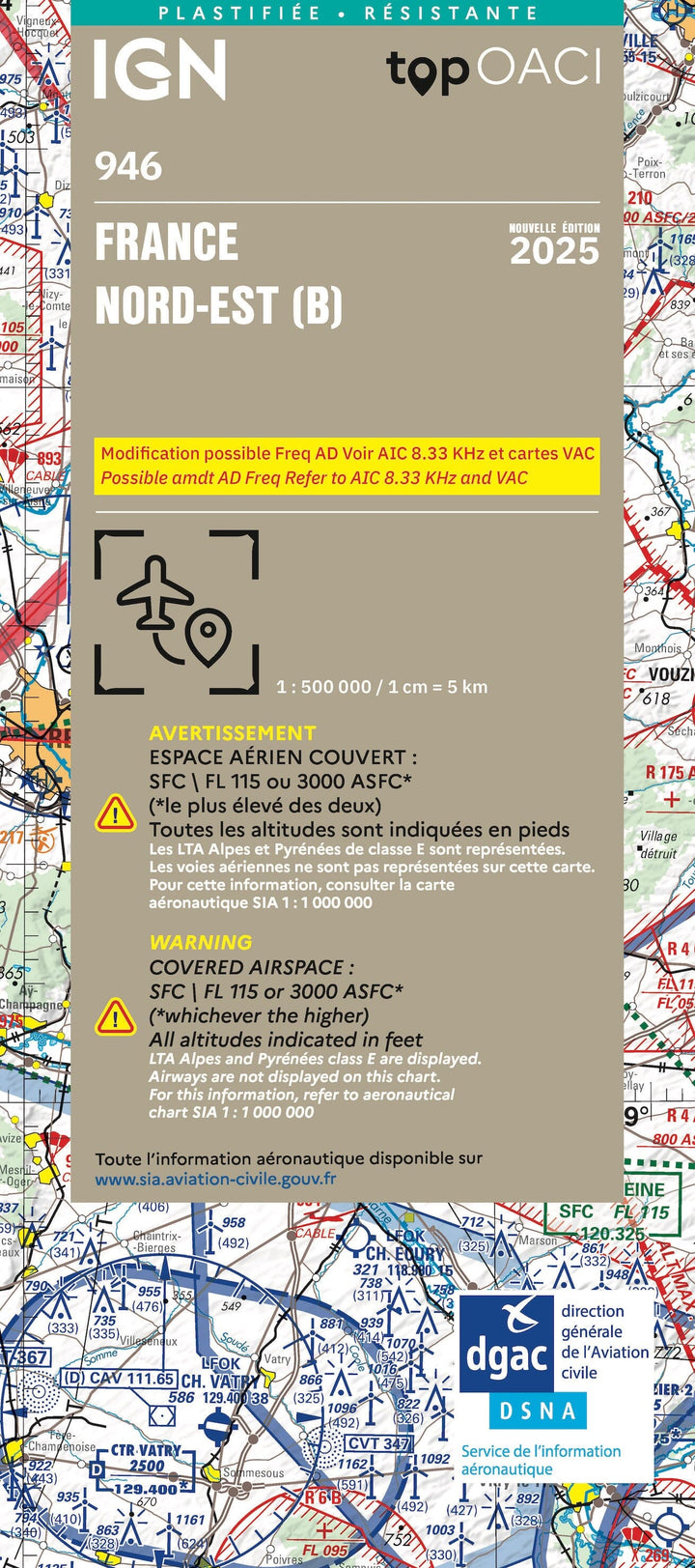 Carte aéronautique plastifiée OACI 946 - France Nord-est 2025 | IGN carte pliée IGN 