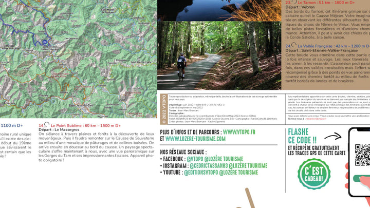 Carte cycliste - Le Gravel en Lozère, 24 parcours tous niveaux | VTOPO carte pliée VTOPO 