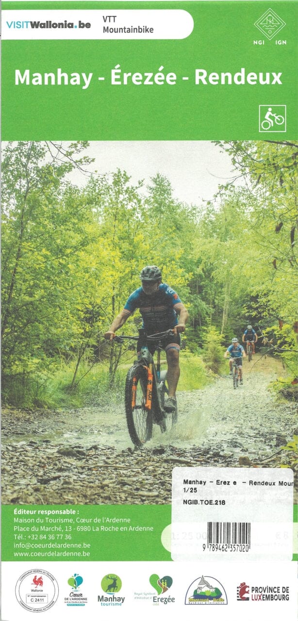 Carte cycliste - Manhay, Erezée, Rendeux (Belgique) | NGI carte pliée IGN Belgique 