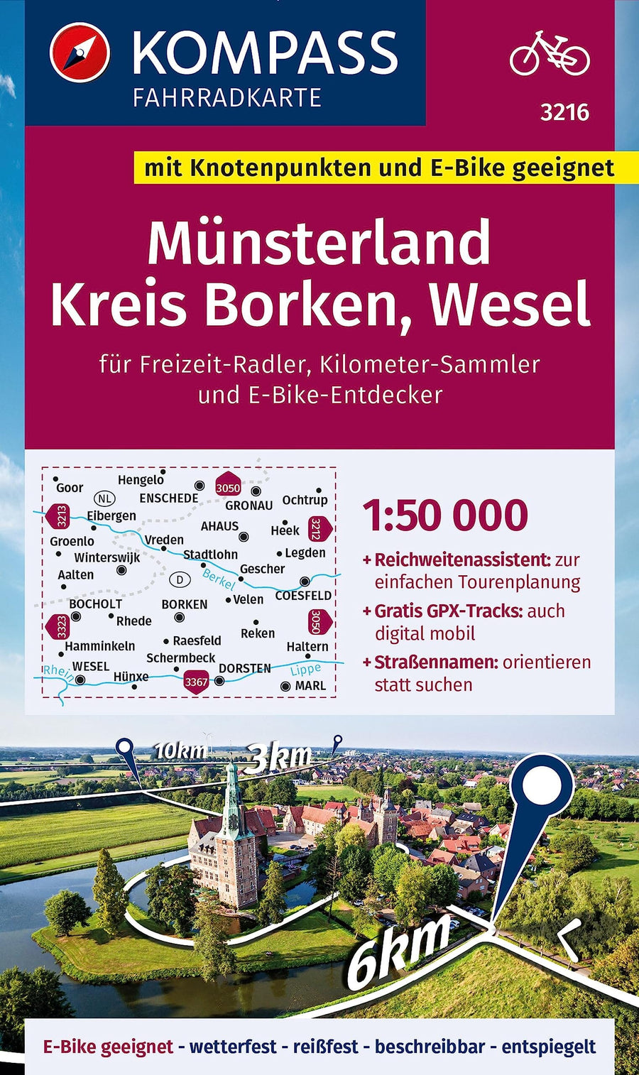 Carte cycliste n° F3216 - Münsterland, Kreis Borken, Wese (Allemagne) | Kompass carte pliée Kompass 