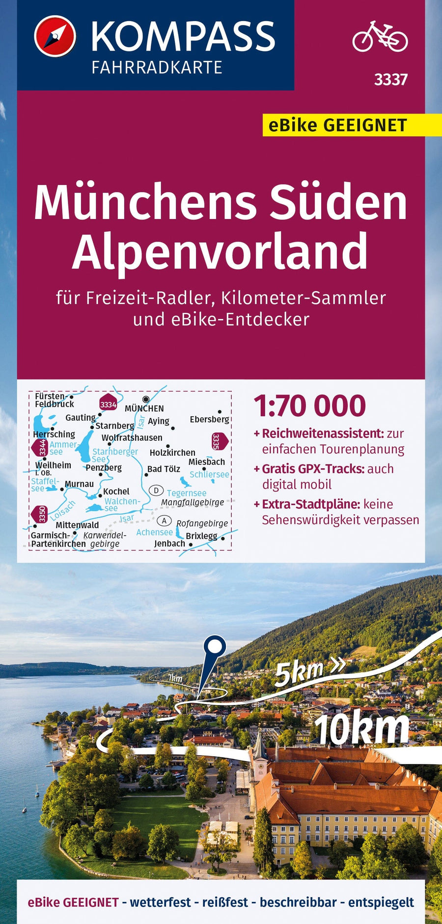 Carte cycliste n° F3337 - Münchens Süden, Alpenvorland (Allemagne) | Kompass carte pliée Kompass 