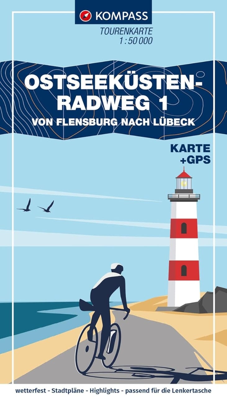 Carte cycliste n° F7052 - Piste cyclable de la côte de la mer Baltique 1, de Flensburg à Lübeck (Allemagne) | Kompass carte pliée Kompass 