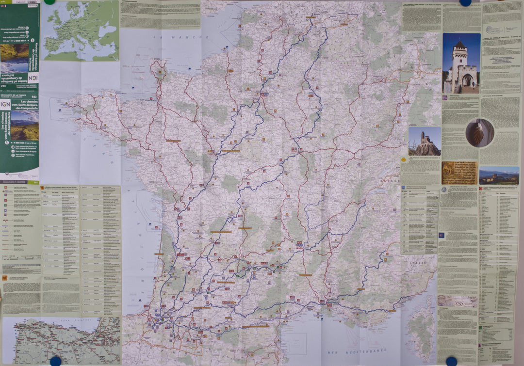 Carte de France - Chemins vers St-Jacques-de-Compostelle | IGN carte de voyage IGN 