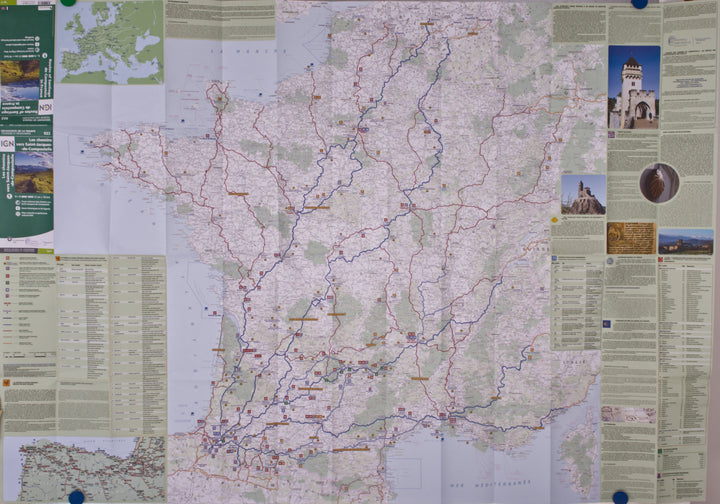 Carte de France - Chemins vers St-Jacques-de-Compostelle | IGN carte de voyage IGN 