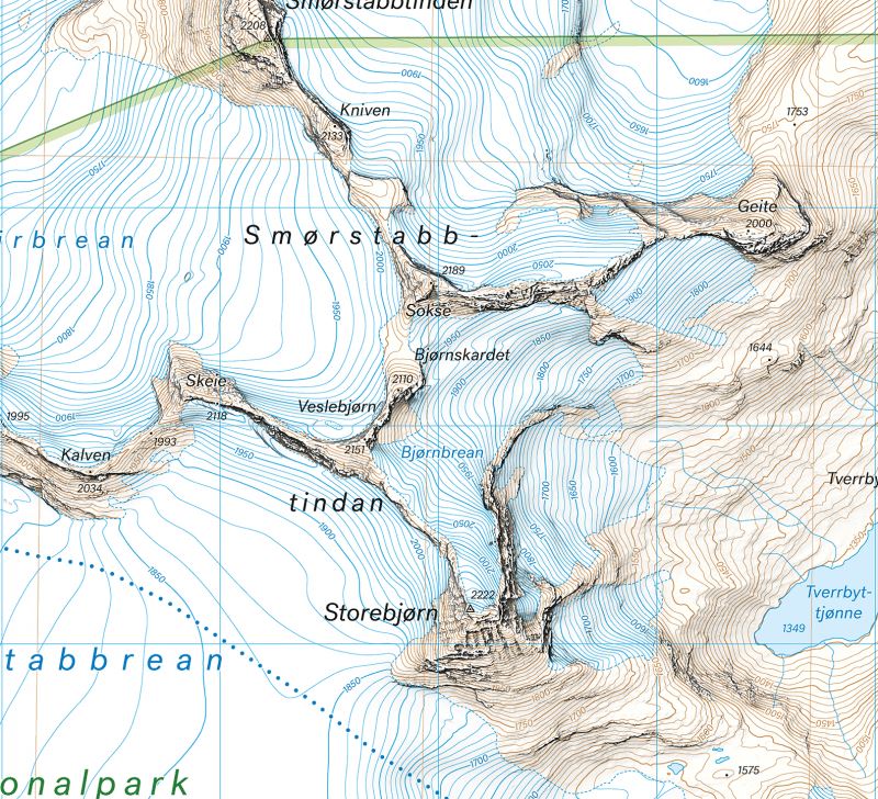Carte de haute montagne - Jotunheimen: Smørstabbtindan & Leirvassbu (Norvège) | Calazo - Høyfjellskart carte pliée Calazo 