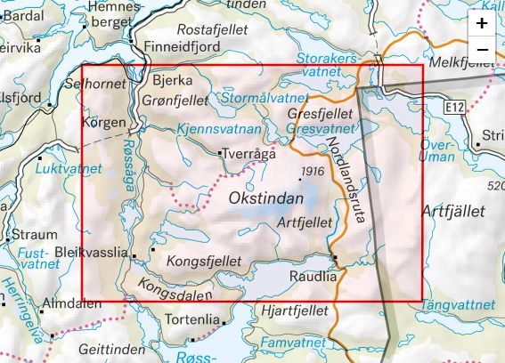 Carte de haute montagne - Okstindan (Norvège) | Calazo - Høyfjellskart carte pliée Calazo 