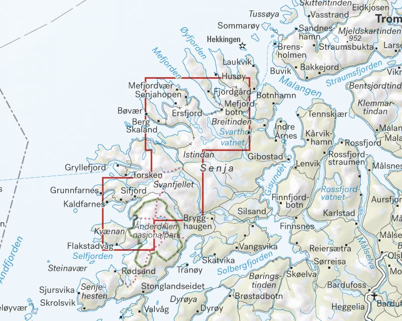 Carte de haute montagne - Senja: Keipen, Tredjefjellet & Kvænan (Norvège) | Calazo - Høyfjellskart carte pliée Calazo 