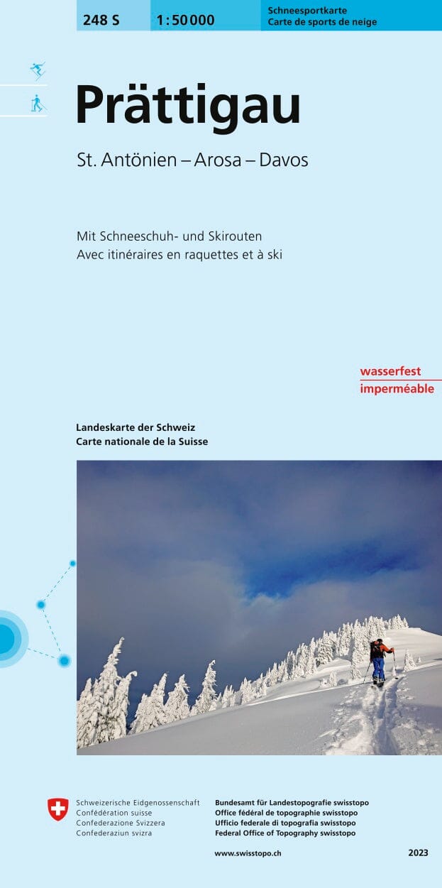 Carte de randonnée à ski n° 248S - Prättigau, St Antönien, Arosa, Davos (Suisse) | Swisstopo - ski au 1/50 000 carte pliée Swisstopo 