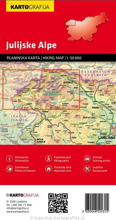 Carte de randonnée - Alpes Juliennes (Slovénie) | Kartografija carte de randonnée Kartografija 