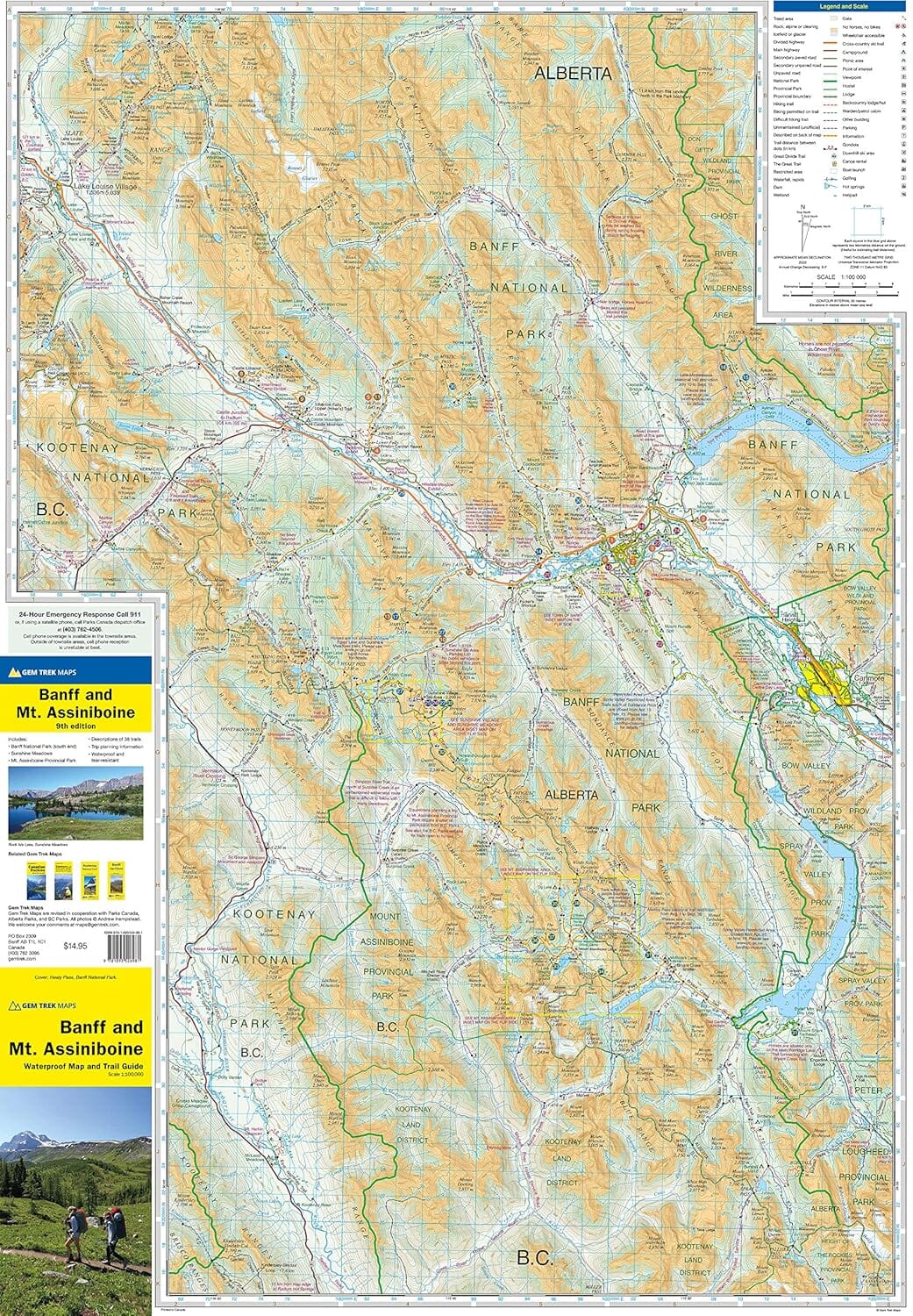 Carte de randonnée - Banff & Mount Assiniboine (Alberta, Canada) | Gem Trek carte pliée Gem Trek Publishing 