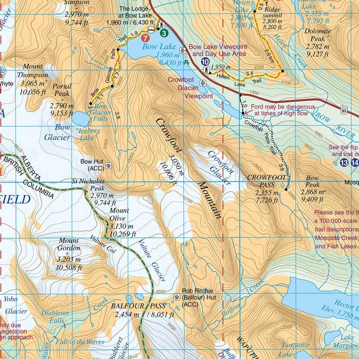 Carte de randonnée - Bow Lake (PN Banff et Jasper, Alberta) & Saskatchewan crossing | Gem Trek carte pliée Gem Trek Publishing 