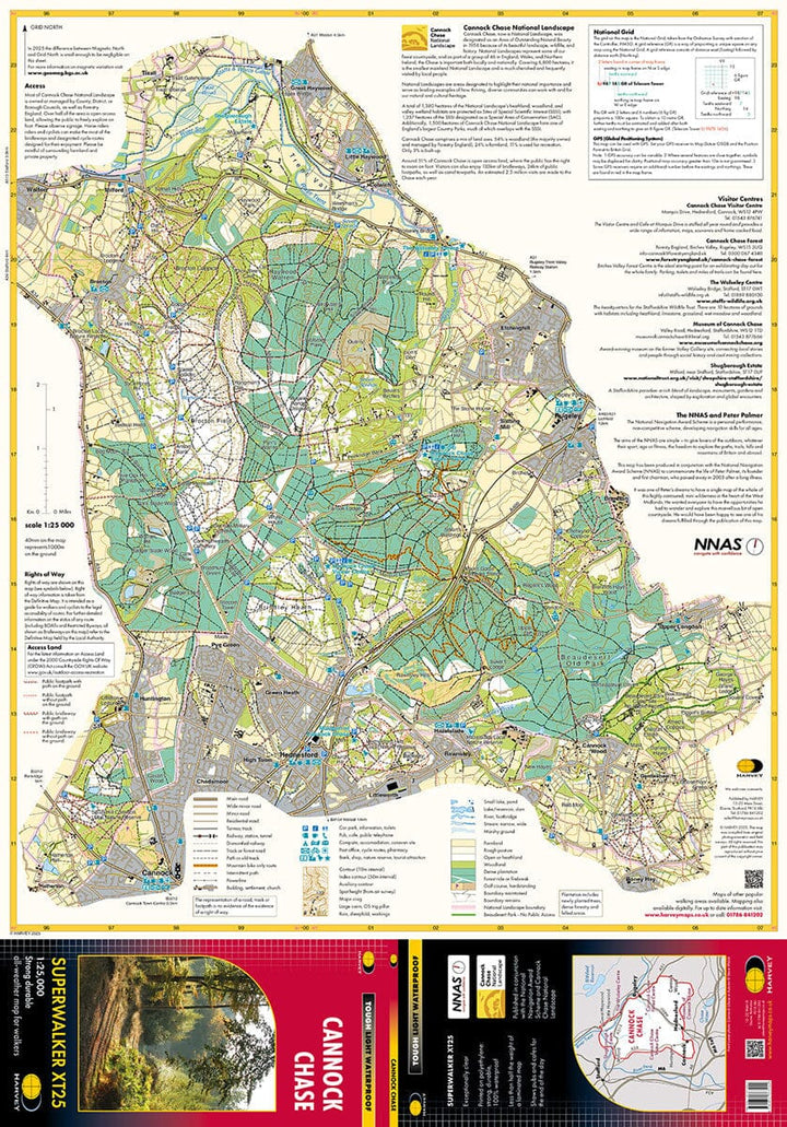 Carte de randonnée - Cannock Chase XT25 | Harvey Maps - Superwalker maps carte pliée Harvey Maps 