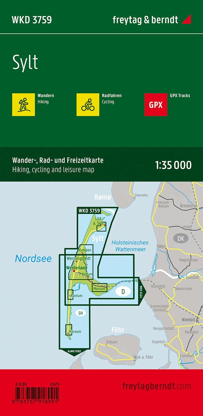 Carte de randonnée et cycliste n° WKD3759 - Sylt | Freytag & Berndt carte pliée Freytag & Berndt 