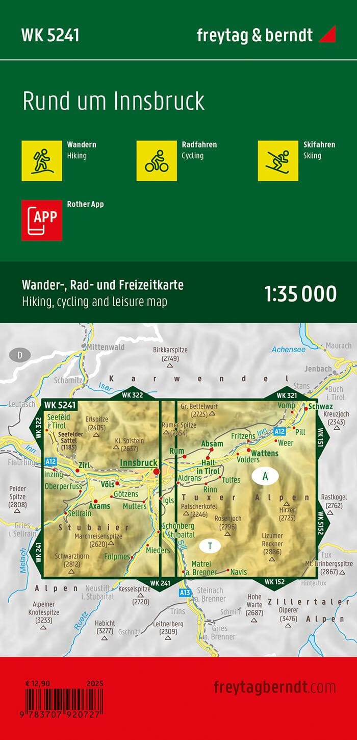 Carte de randonnée et cycliste n° WKD5241 - Innsbruck et environs | Freytag & Berndt carte pliée Freytag & Berndt 