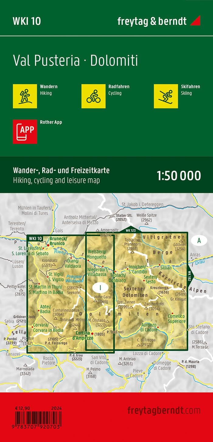 Carte de randonnée et cycliste n° WKI.10 - Pustertal, Dolomiten (Italie) | Freytag & Berndt carte pliée Freytag & Berndt 