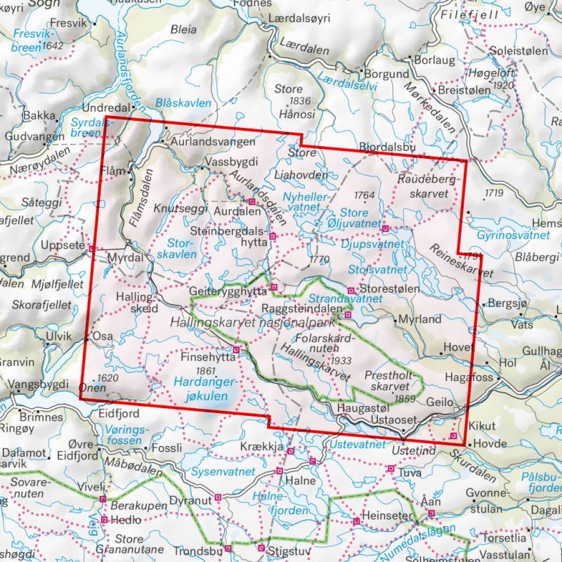 Carte de randonnée - Finse, Hallingskarvet & Aurlandsdalen (Norvège) | Calazo - 1/50 000 carte pliée Calazo 