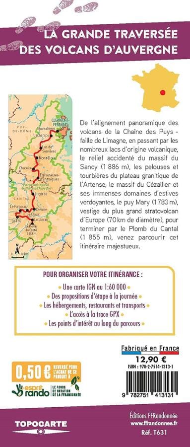 Carte de randonnée - La grande traversée des volcans d'Auvergne | FFRandonnée carte pliée FFR - Fédération Française de Randonnée 