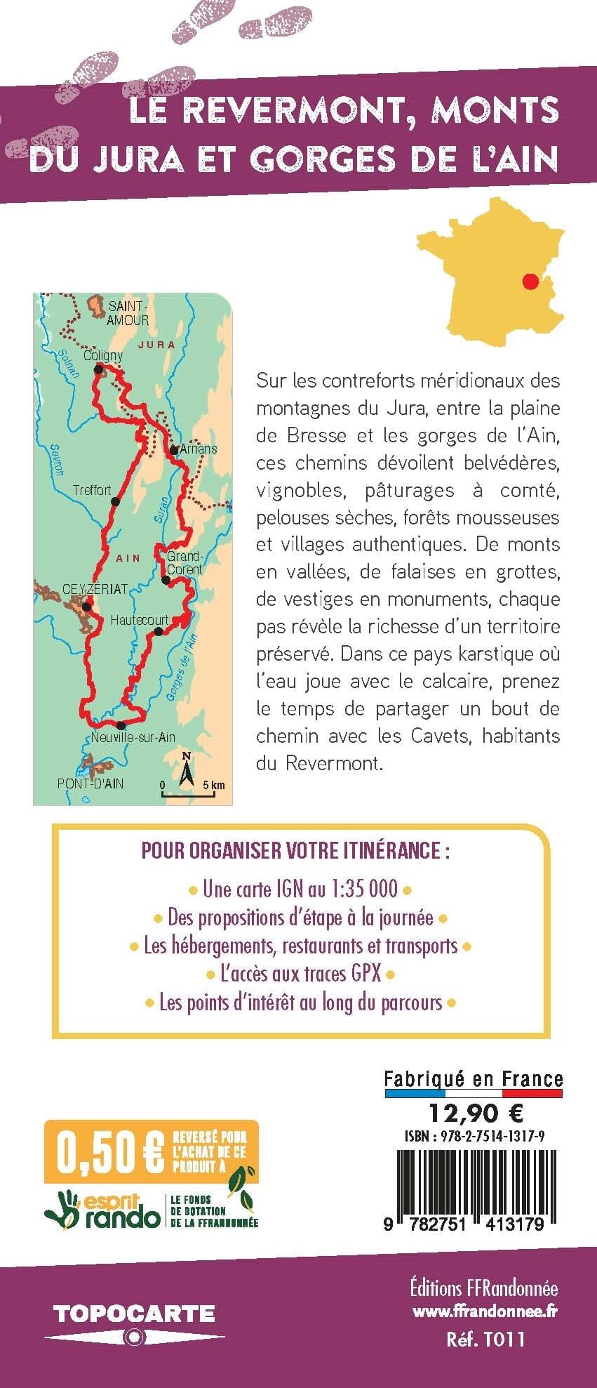 Carte de randonnée - Le Revermont, monts du Jura et gorges de l'Ain | FFRandonnée carte pliée FFR - Fédération Française de Randonnée 