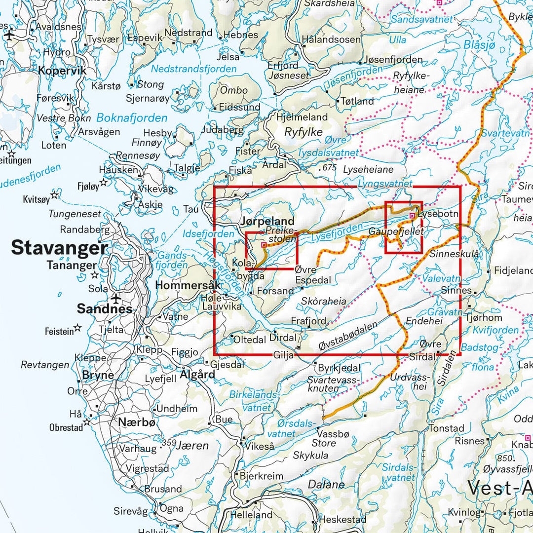 Carte de randonnée - Lysefjorden, Preikestoelen & Kjerag (Norvège) | Calazo - 1/50 000 carte de randonnée Calazo 